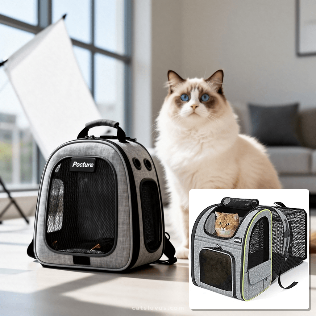 Pecute Cat Backpack Carrier Expandable with cat - professional product lifestyle photo