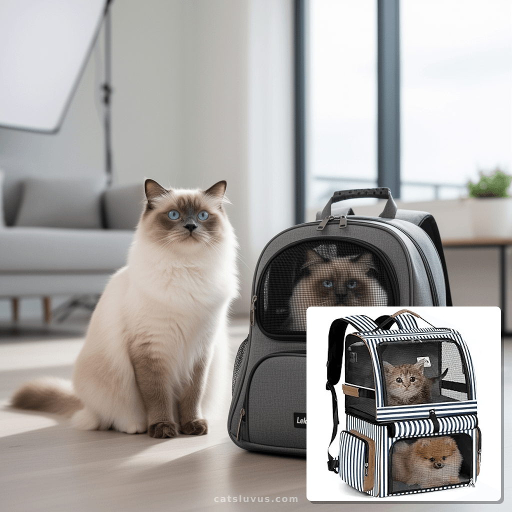 Lekebobor Double Cat Backpack Carrier for 2 Cats with cat - professional product lifestyle photo