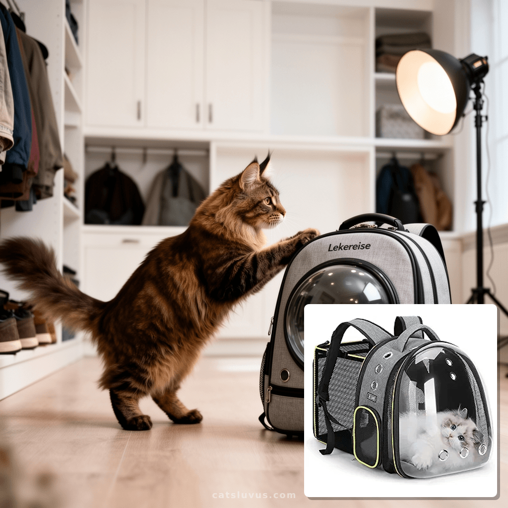 Lekereise Cat Bubble Backpack Carrier - Expandable Large Spa with cat - professional product lifestyle photo
