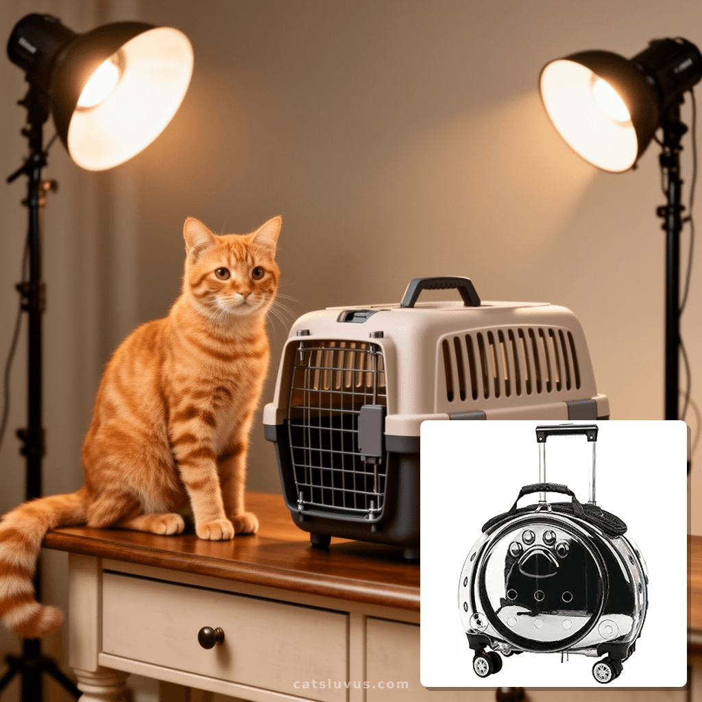 Cat Carrier with Wheels with cat - professional product lifestyle photo