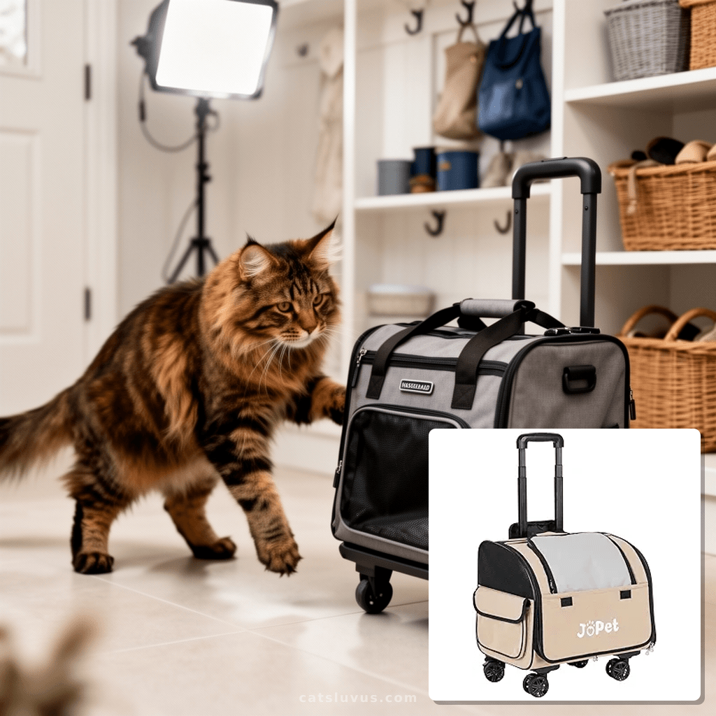 Pet Bag Carrier with Wheels with cat - professional product lifestyle photo