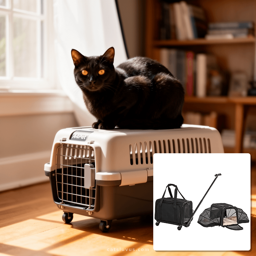 A4Pet Airline-Checked Pet Carrier with Wheels & Retractable  with cat - professional product lifestyle photo