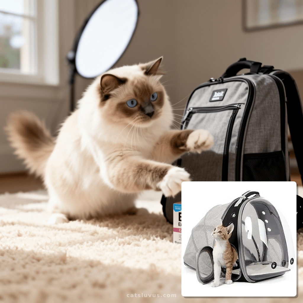 Back Expandable Cat Backpack Carrier with cat - professional product lifestyle photo