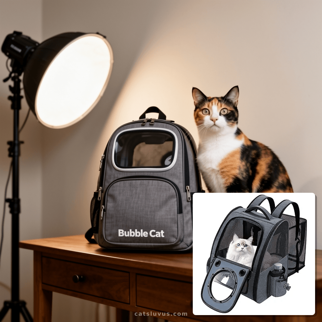 Pawstrip Cat Backpack Carrier with Large Space Bubble Window with cat - professional product lifestyle photo