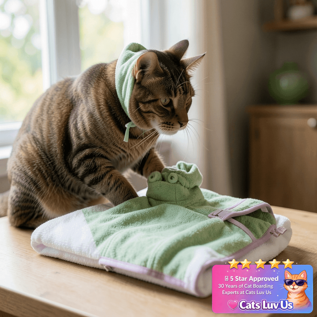 Fnaobai Pet Bathrobe for Dog Cat Absorbently Quick Drying with cat - professional product lifestyle photo