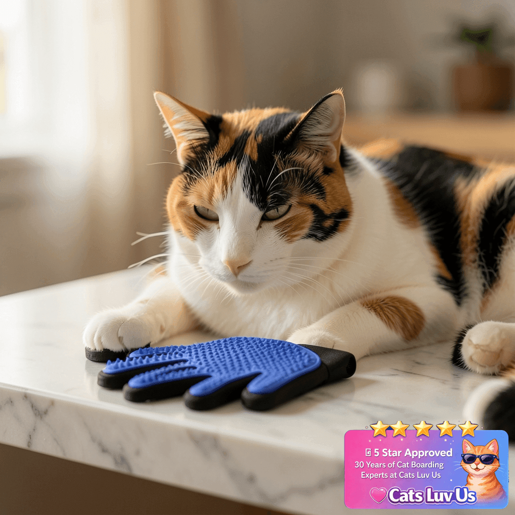 Upgrade Efficient Pet Hair Remover Gloves - Gentle Shedding with cat - professional product lifestyle photo