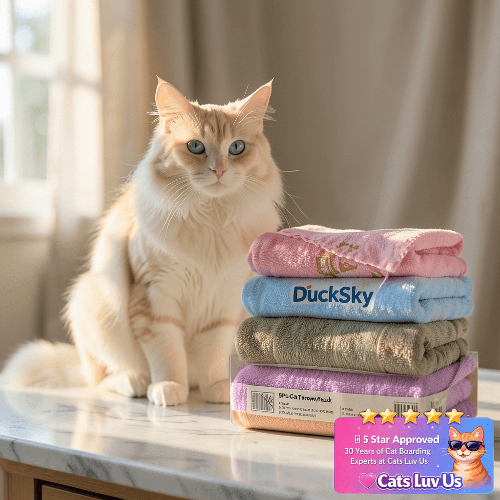 DuckSky 5Pcs Cat Towels Microfiber Pack Bulk with cat - professional product lifestyle photo