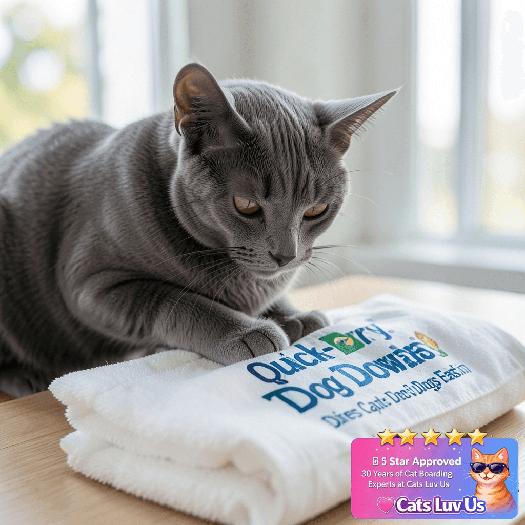Quick-Dry Dog Towels Cat Towels - Dries Cats Dogs Fast - with cat - professional product lifestyle photo