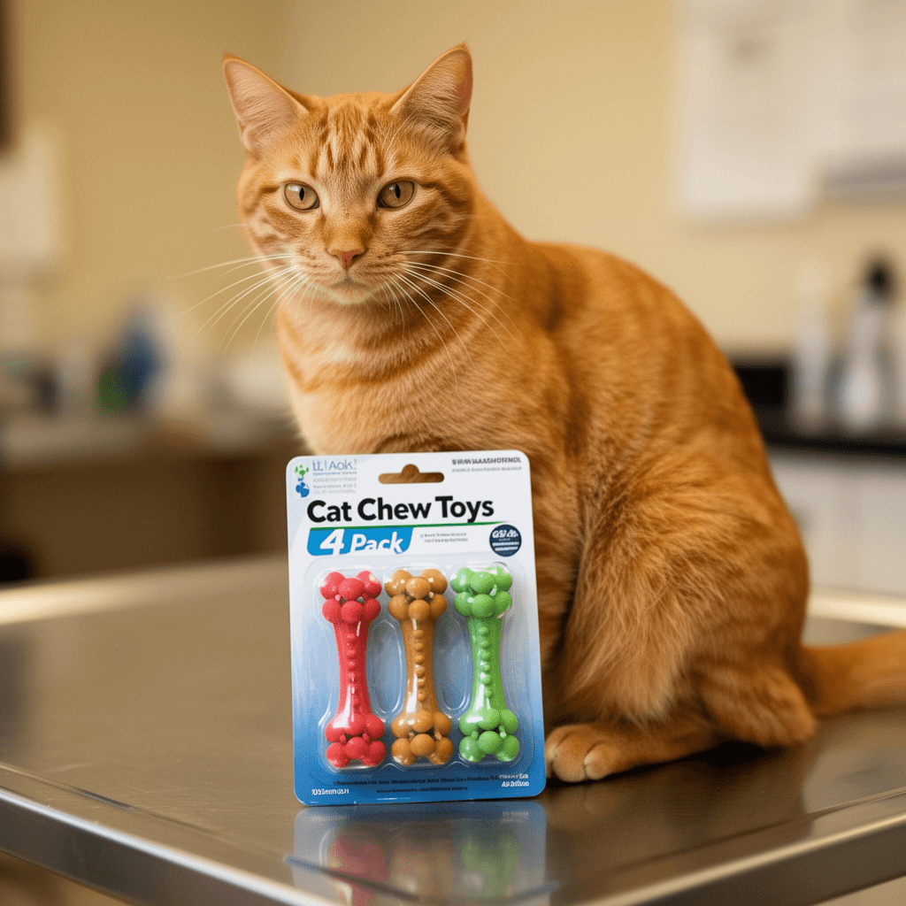 Cat Chew Toys 4 Pack with cat - professional product lifestyle photo