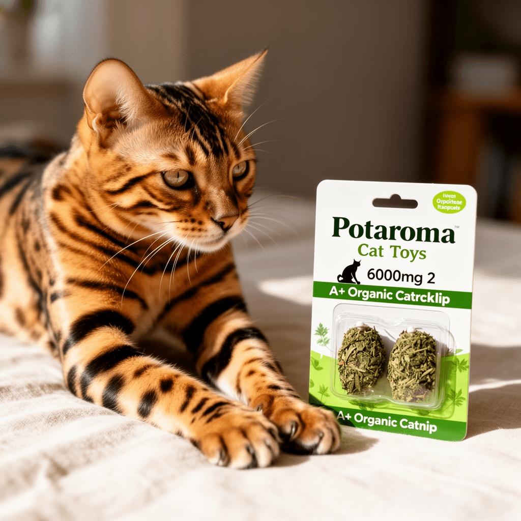 Potaroma Cat Toys Pack of 2 with 6000mg A+ Organic Catnip with cat - professional product lifestyle photo
