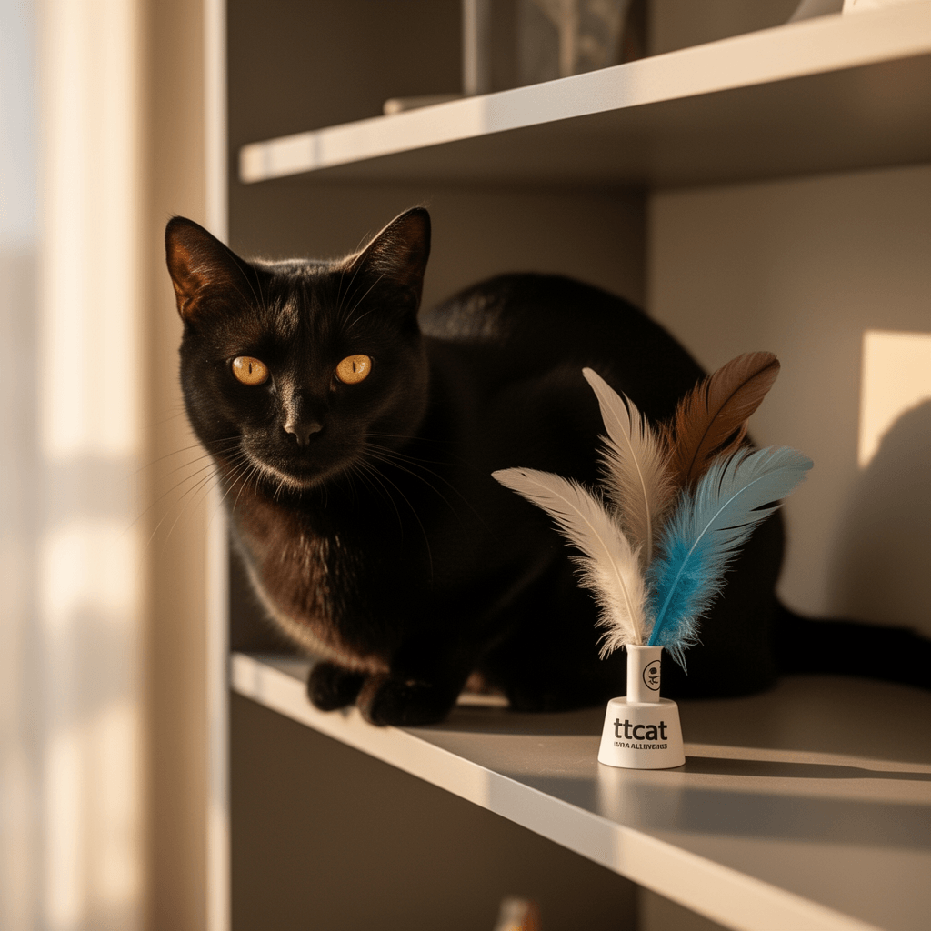 TTcat Feather Cat Toy Attachments with cat - professional product lifestyle photo