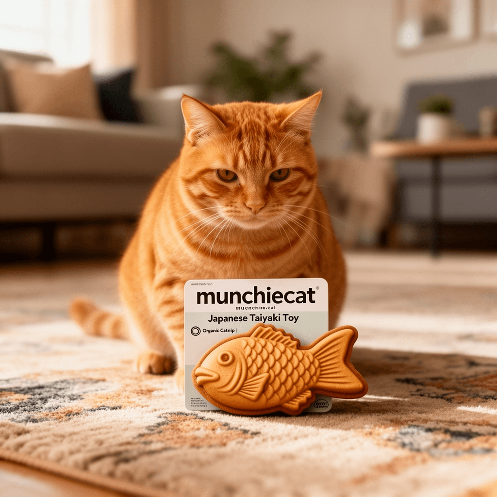 munchiecat Japanese Taiyaki Toy with Organic Catnip | with cat - professional product lifestyle photo