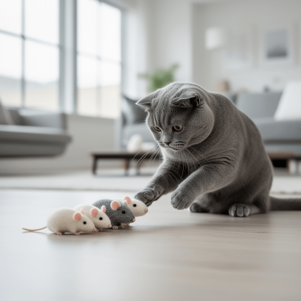 Cat Mouse Toy - 3 Felted Wool Mouse Toys Without Catnip for with cat - professional product lifestyle photo