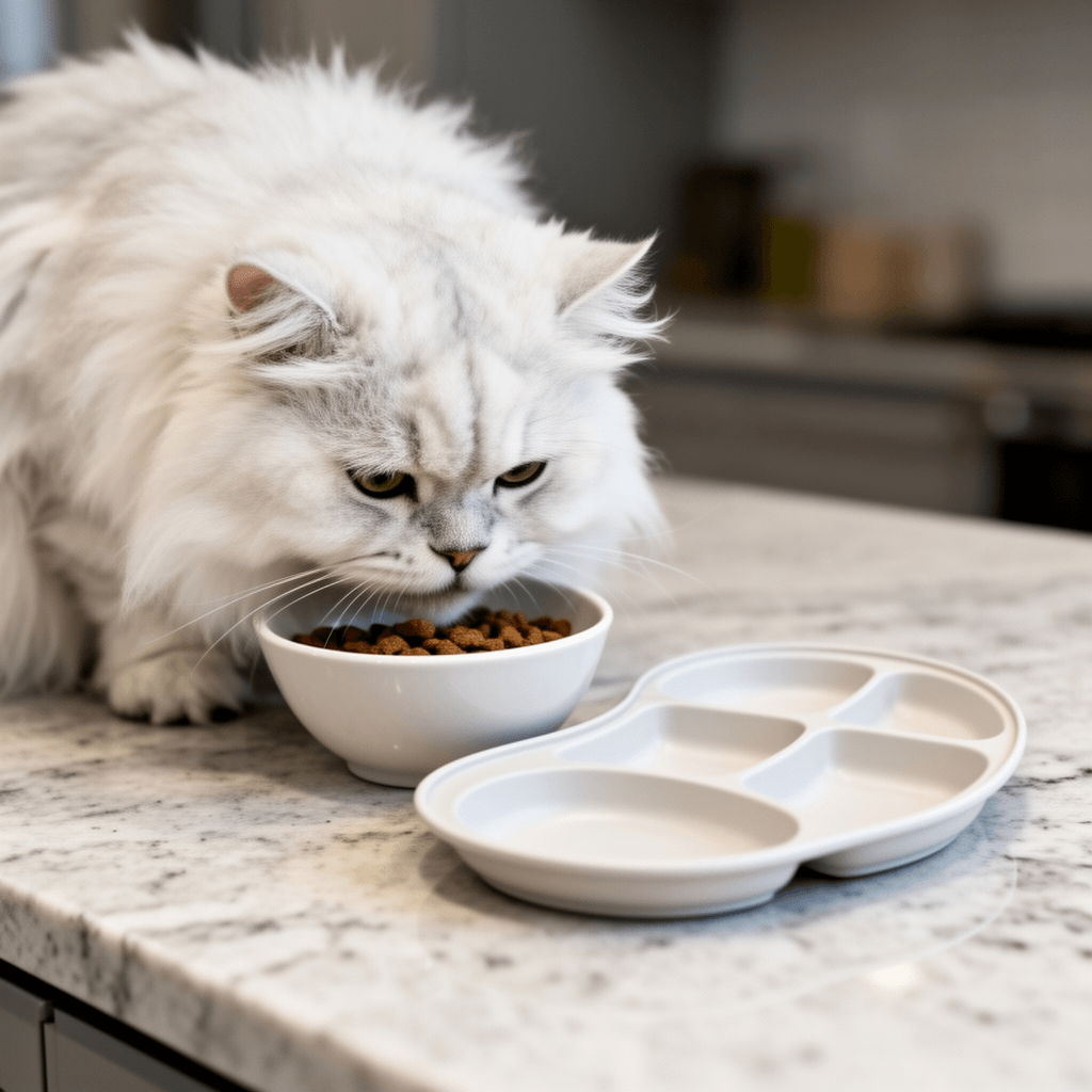 4 Pcs Portion Control Plates & Bowls Set with cat - professional product lifestyle photo