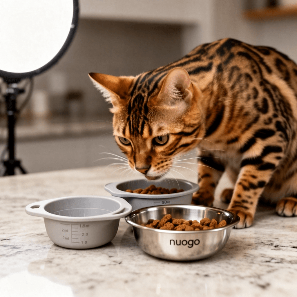 Nuogo 4 Pcs Portion Control Bowl Measuring Bowls Food with cat - professional product lifestyle photo