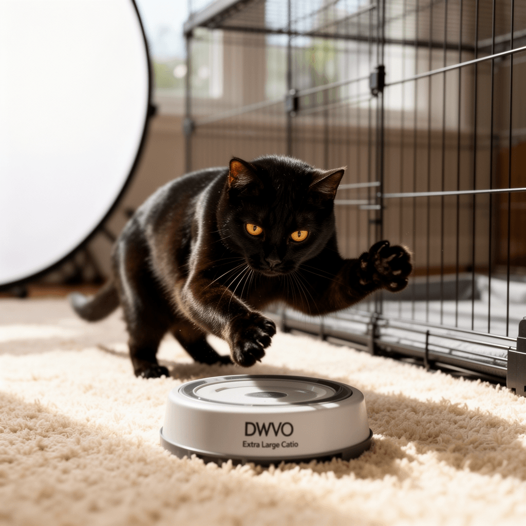 DWVO Extra Large Catio Outdoor Cat Enclosure with cat - professional product lifestyle photo