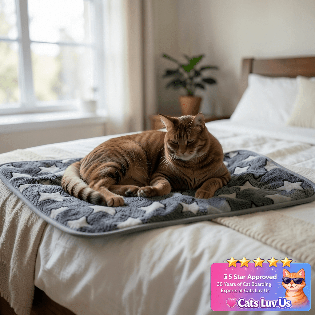 Tranqun 4 Pcs Waterproof Dog Puppies Cat Blankets Bed Mat with cat - professional product lifestyle photo
