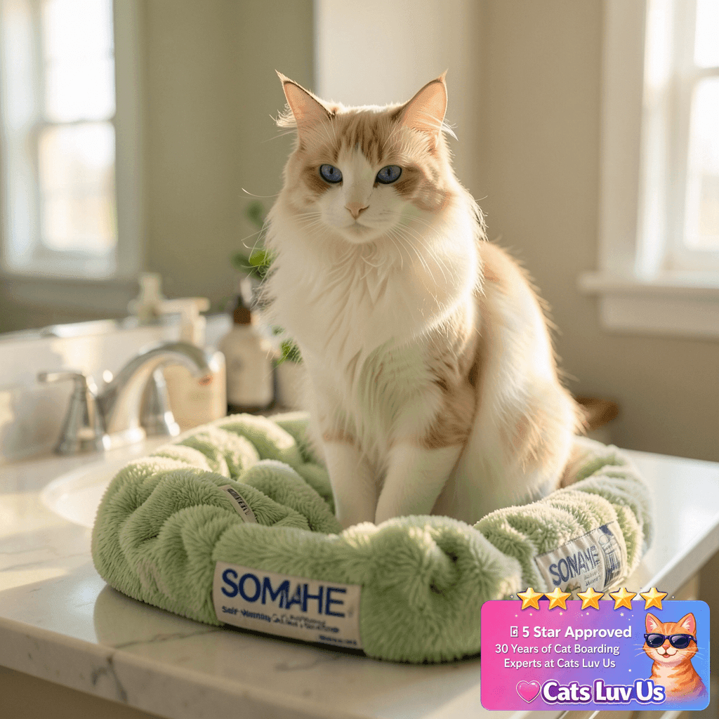 SOMAHE Self-Warming Cat Blanket for Indoor Cats & Small Dogs with cat - professional product lifestyle photo