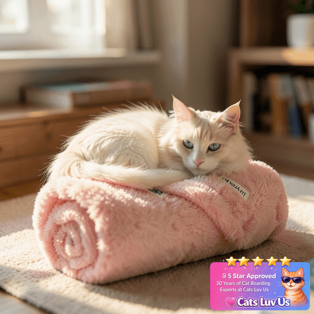 PetAmi Dog Blanket for Small Dogs Pink with cat - professional product lifestyle photo