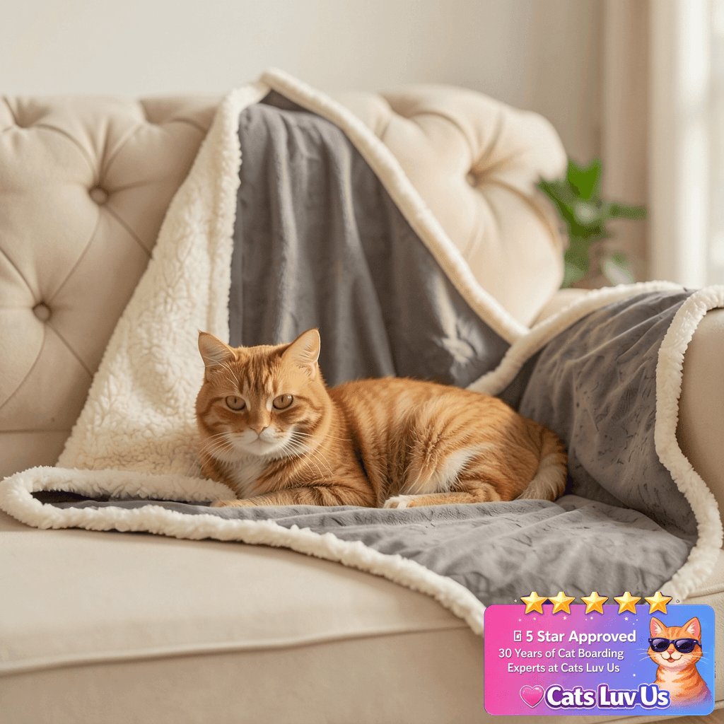 Qeils Pet Blankets for Cats - Waterproof Cat Blanket with cat - professional product lifestyle photo
