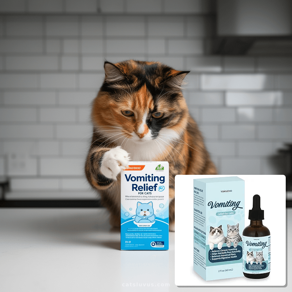 Vomiting Relief for Cats with cat - professional product lifestyle photo