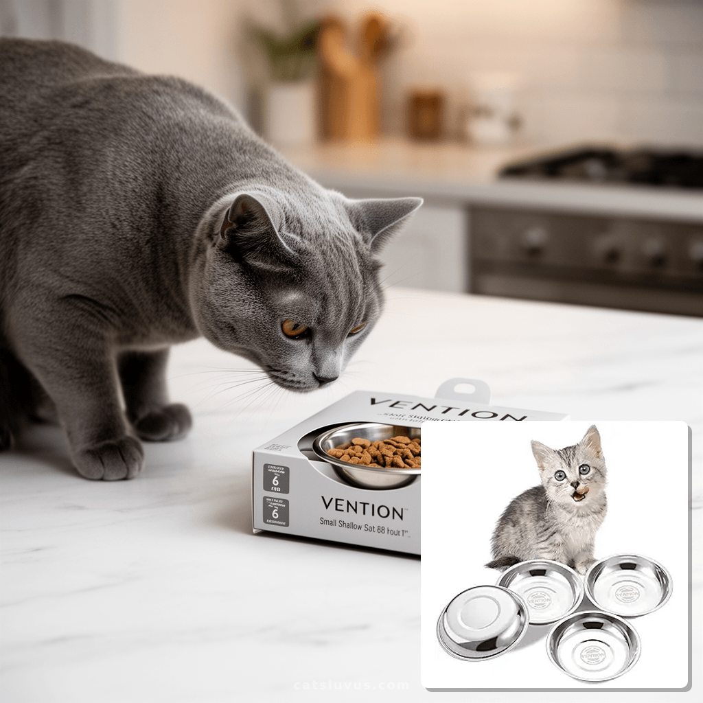 Amylove 6 Pcs Cat Bowls for Food and Water Cat Dishes Stainl with cat - professional product lifestyle photo