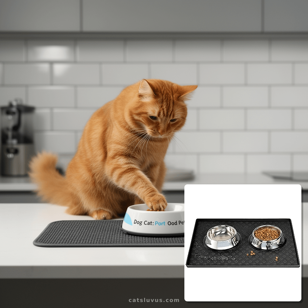 Dog Cat Pet Food Mat for Floor Dog Feeding Bowl Mat for Food with cat - professional product lifestyle photo