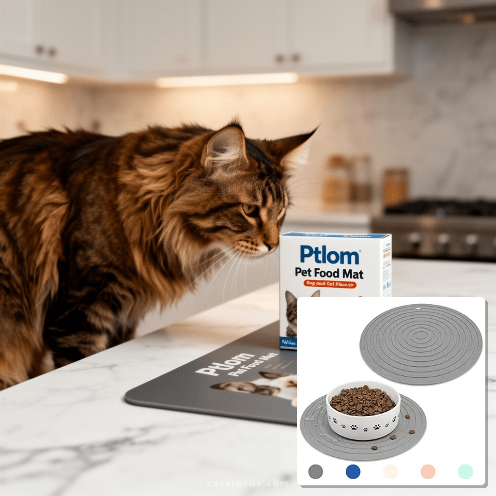 Ptlom Pet Food Mat for Dog and Cat Placemat 2 Pcs with cat - professional product lifestyle photo