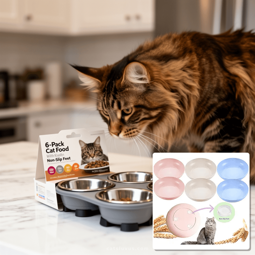 6-Pack Cat Food Bowl with Non-Slip Feet with cat - professional product lifestyle photo