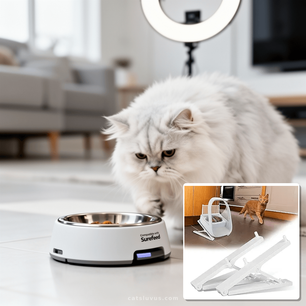 Compatible with Surefeed Microchip Pet Feeder with cat - professional product lifestyle photo