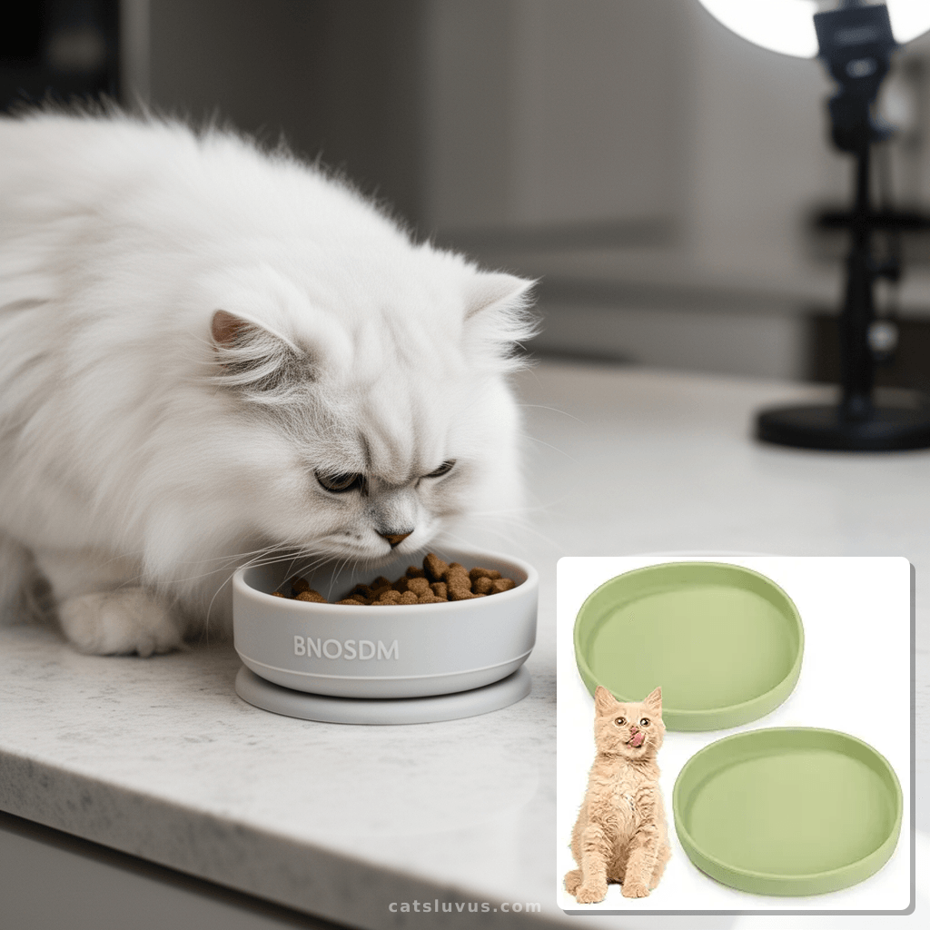BNOSDM Silicone Cat Bowl 2 Pcs Non-Slip Cat Dish for Dry Foo with cat - professional product lifestyle photo