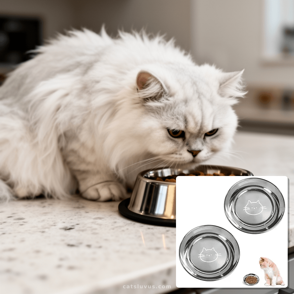 6 Pcs Stainless Steel Cat Bowls Food Dishes 6.4 Inches Stain with cat - professional product lifestyle photo