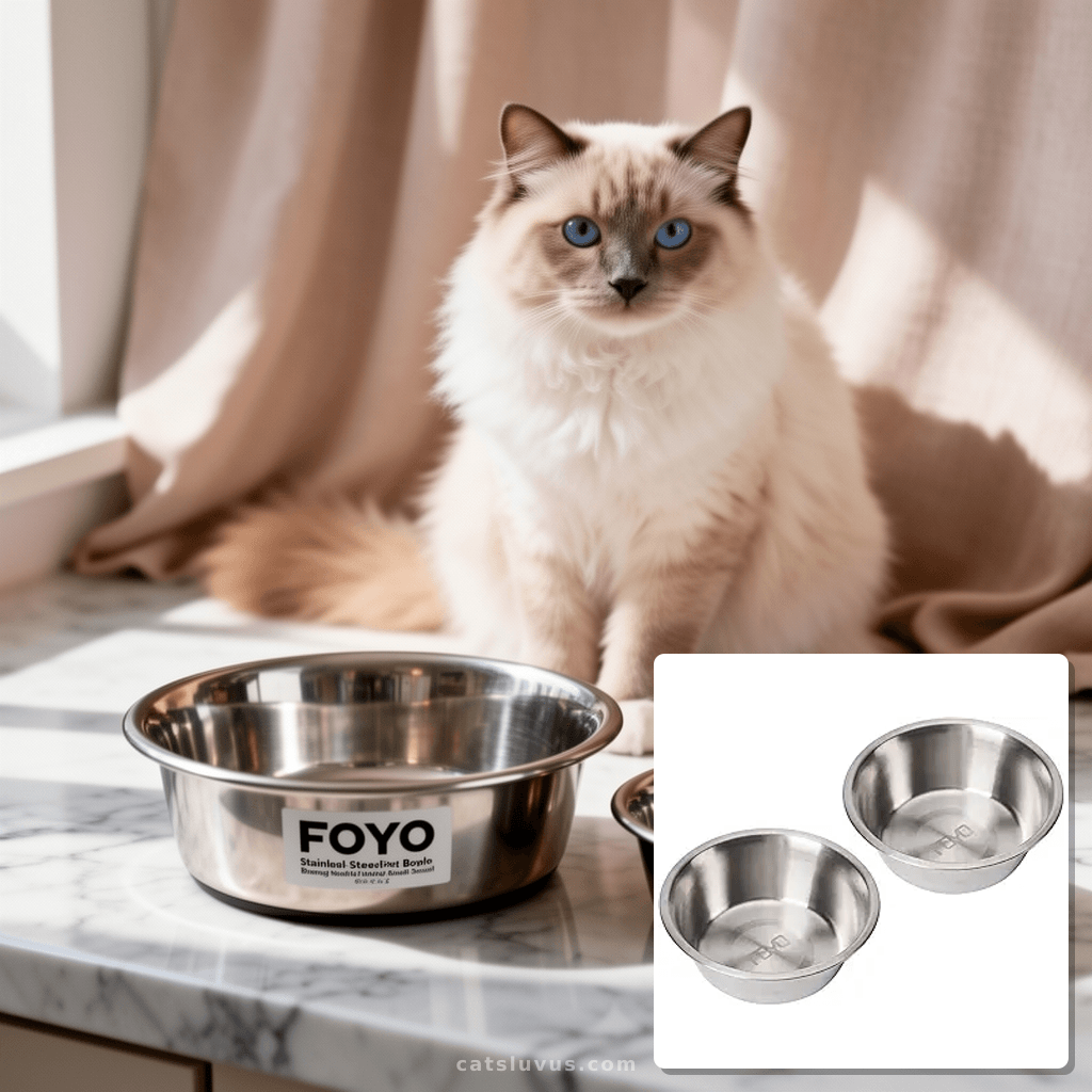 Mimorou 10 Pcs Stainless Steel Cat Bowls Bulk with cat - professional product lifestyle photo