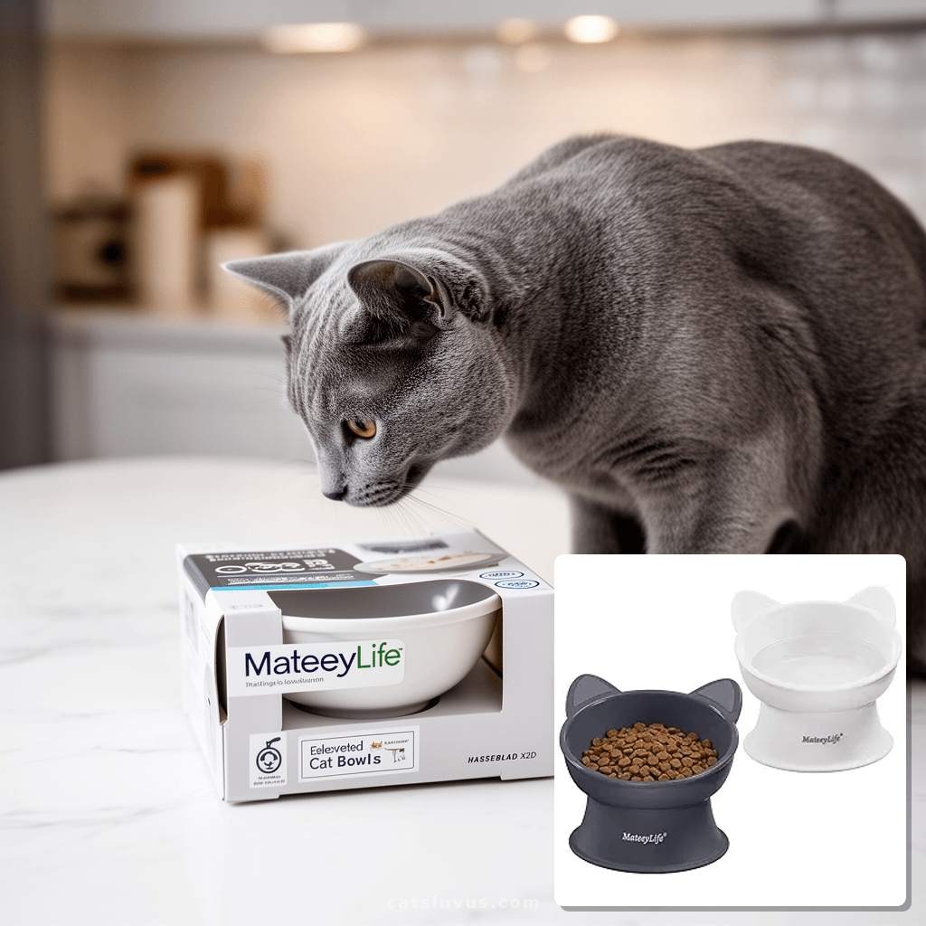 MateeyLife Elevated Cat Bowls with cat - professional product lifestyle photo