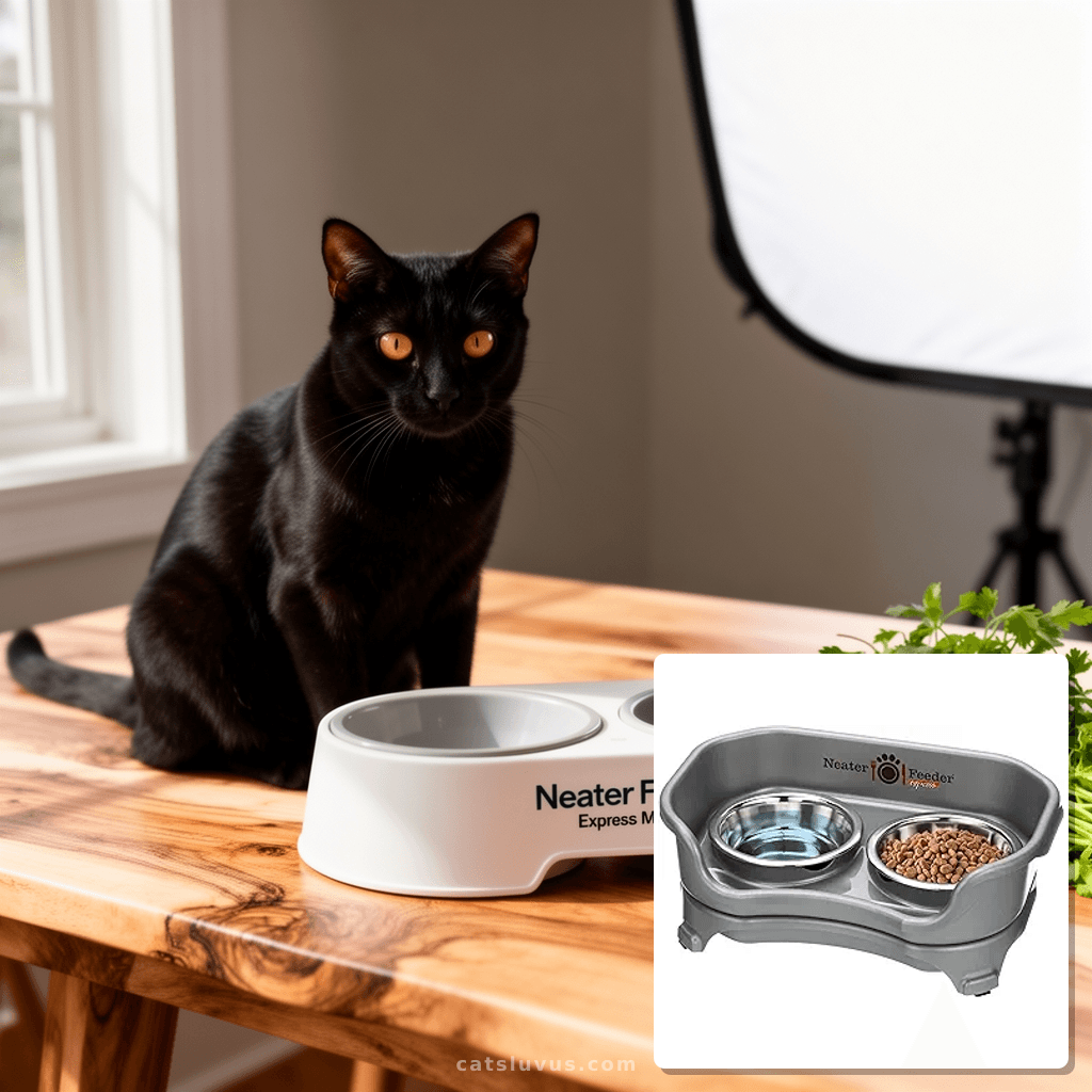 Neater Feeder Express Mess Proof Cat Bowls Elevated with cat - professional product lifestyle photo