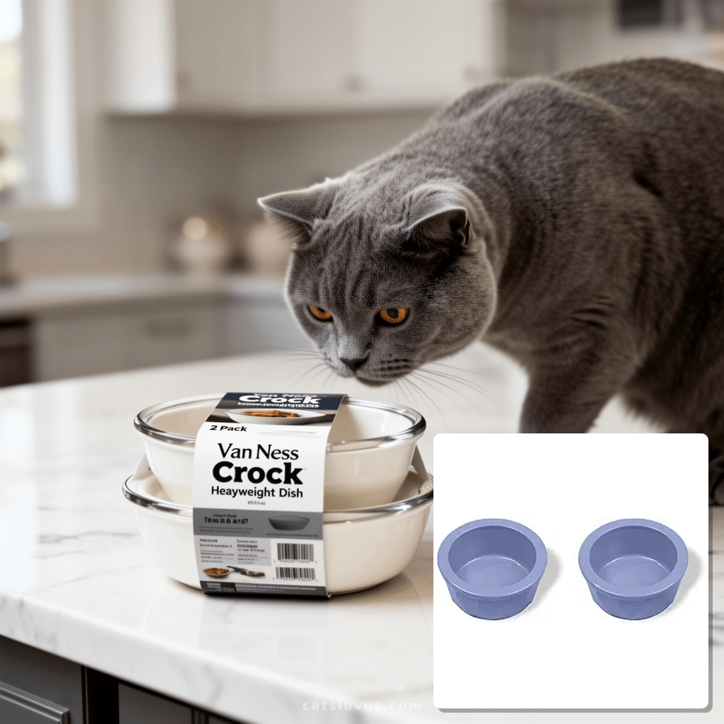 Van Ness 2 Pack of Crock Heavyweight Dish with cat - professional product lifestyle photo