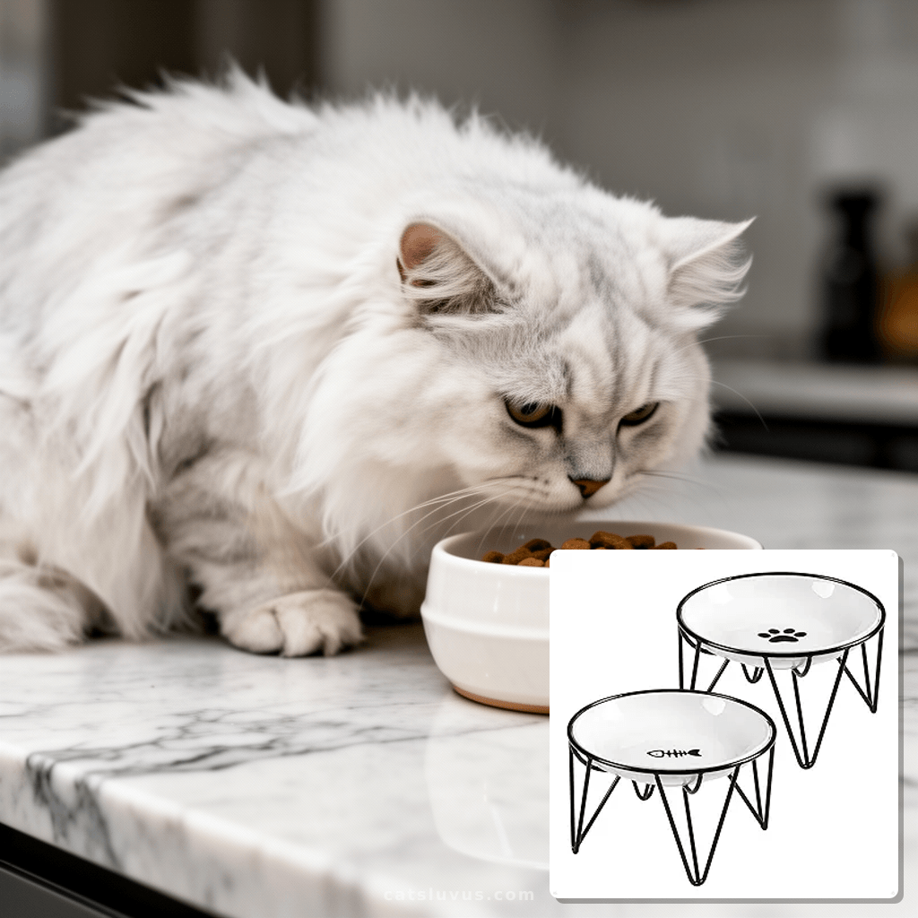 Ceramic Cat Bowls with cat - professional product lifestyle photo