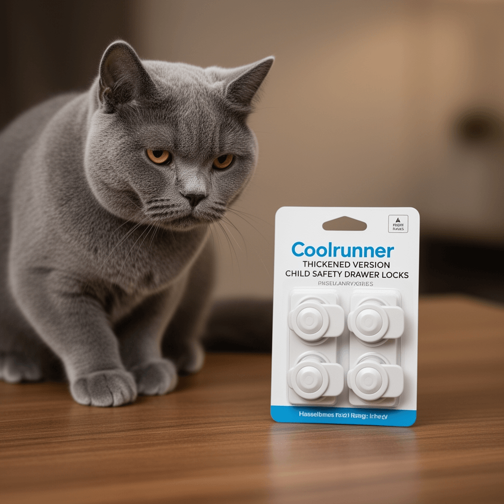 Coolrunner Thickened Version Child Safety Drawer Locks with cat - professional product lifestyle photo