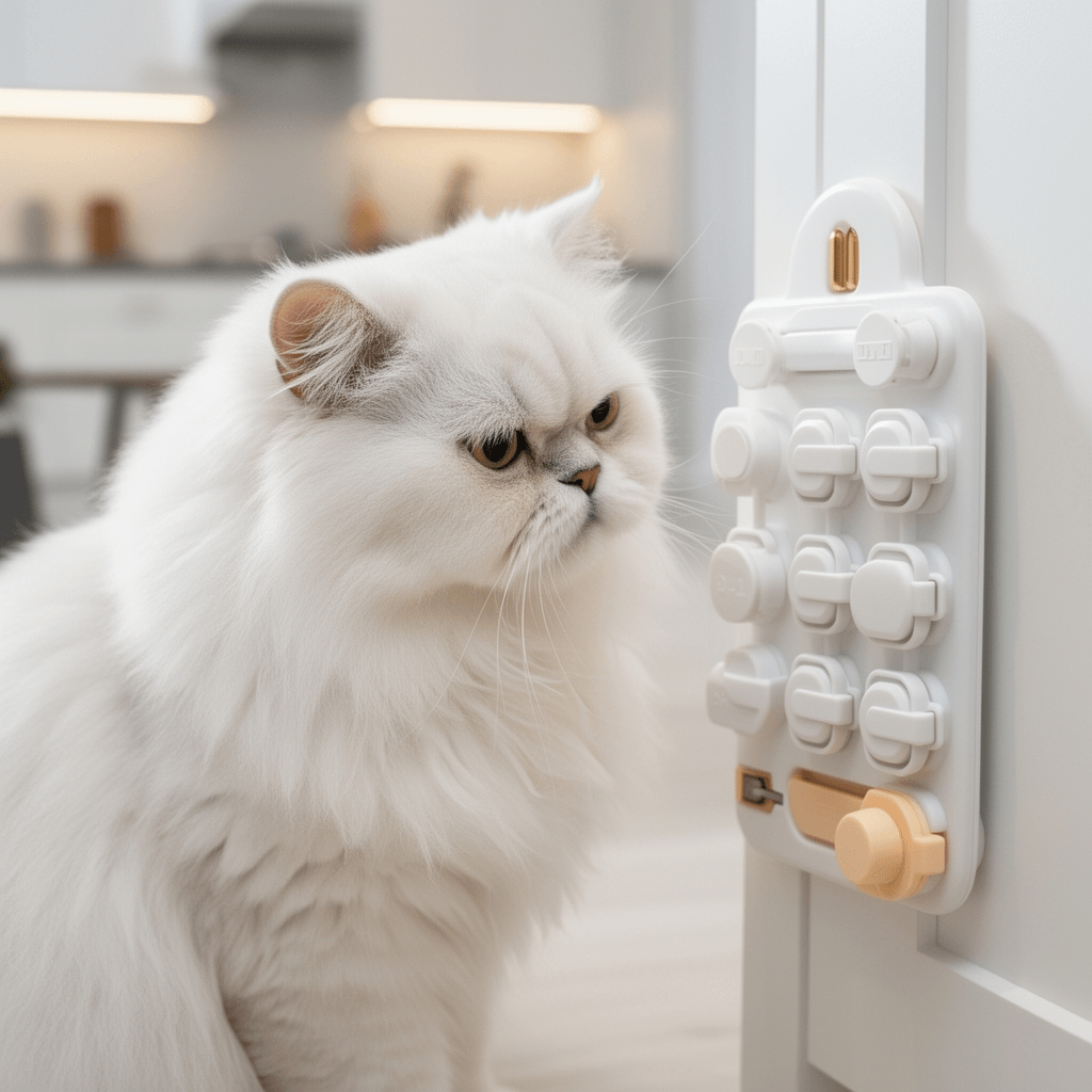 10 Pack Cabinet Locks Baby Proofing with cat - professional product lifestyle photo