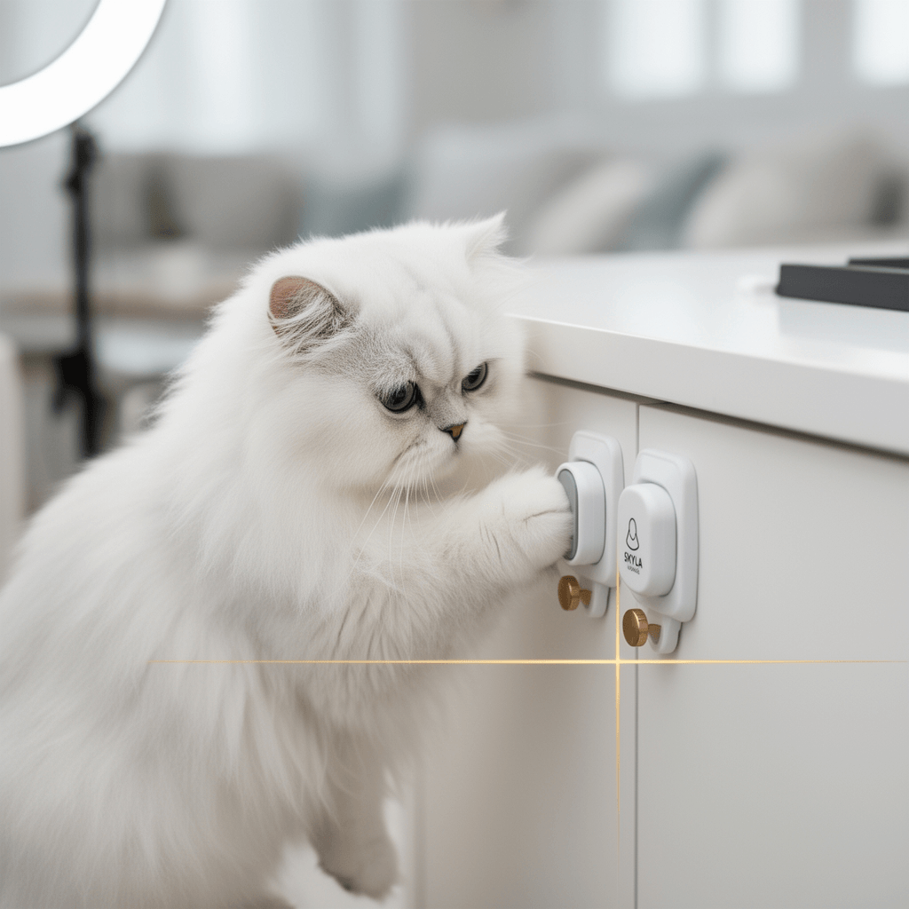 Skyla Homes Magnetic Cabinet Locks Baby Proofing Child with cat - professional product lifestyle photo