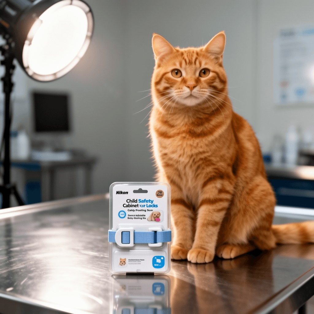 Child Safety Cabinet Locks – Adjustable Baby Proofing Strap with cat - professional product lifestyle photo