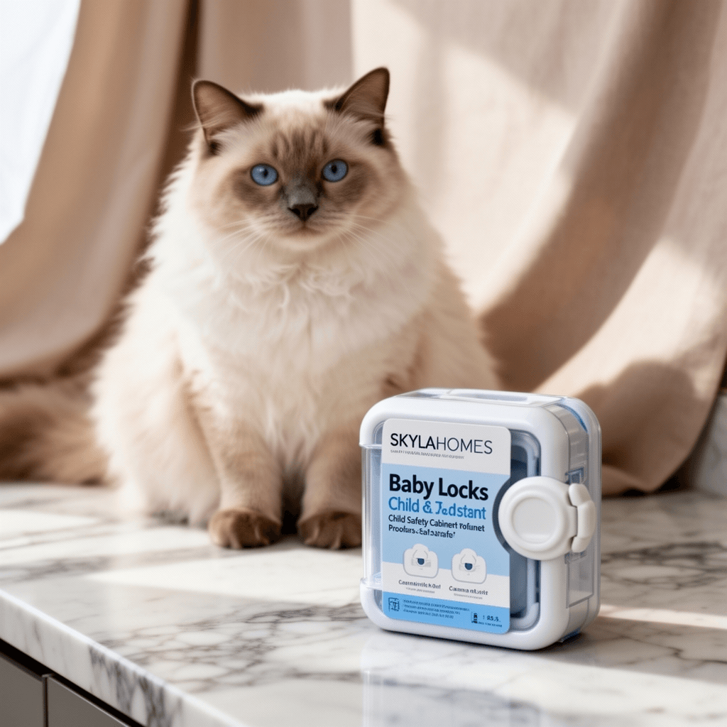 SKYLA HOMES Baby Locks Child Safety Cabinet Proofing - Safe with cat - professional product lifestyle photo