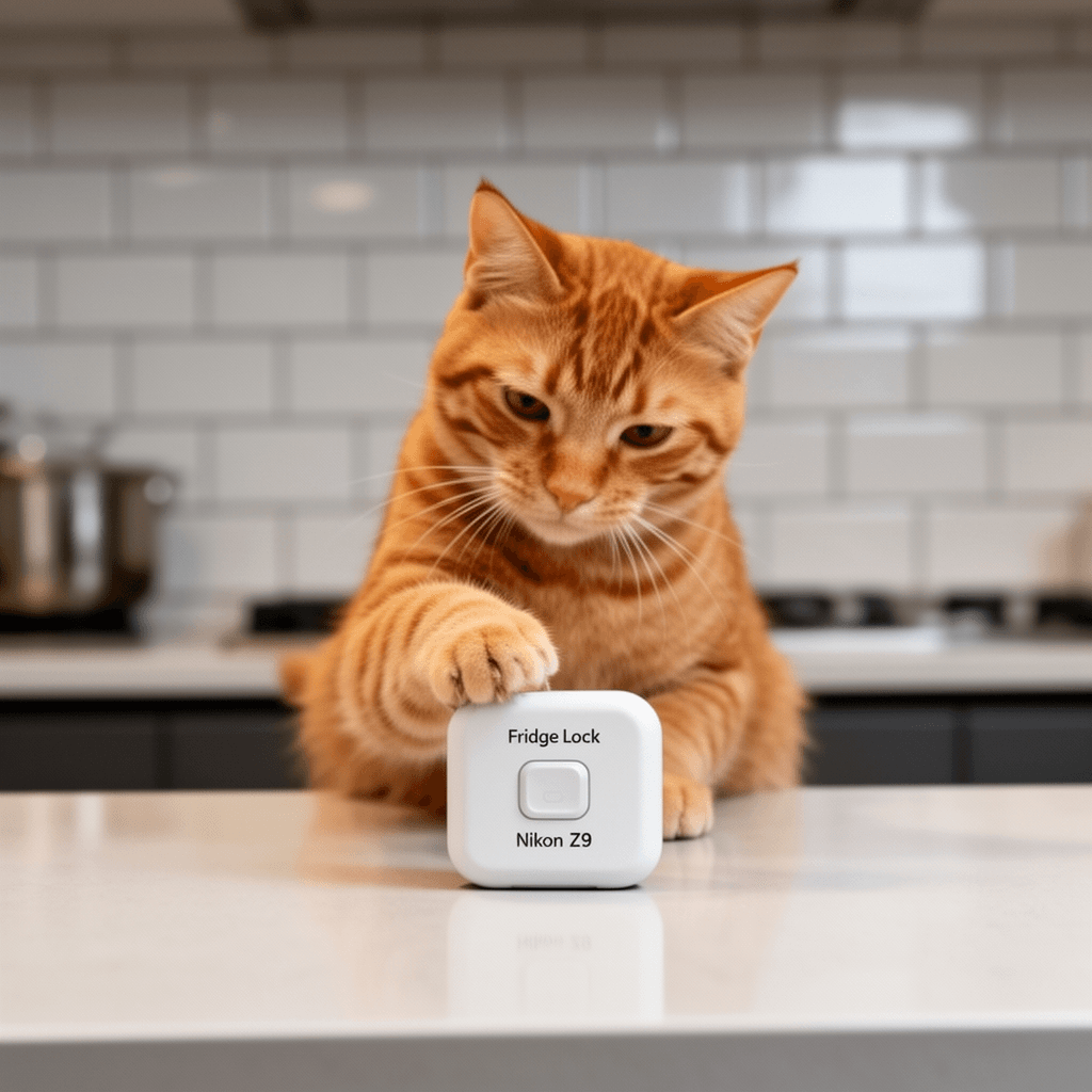 Fridge Lock with cat - professional product lifestyle photo