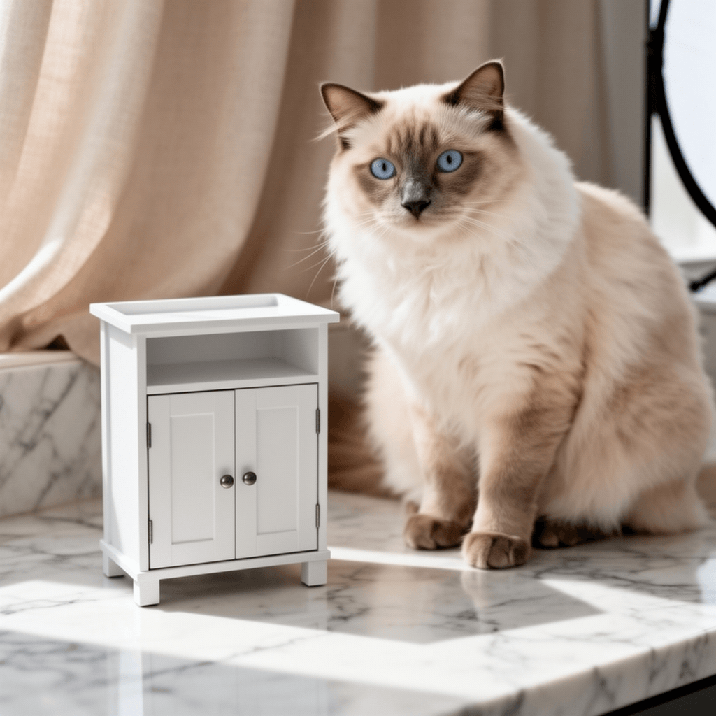 Pedestal Under Sink Storage Bathroom Vanity with 2 Doors with cat - professional product lifestyle photo