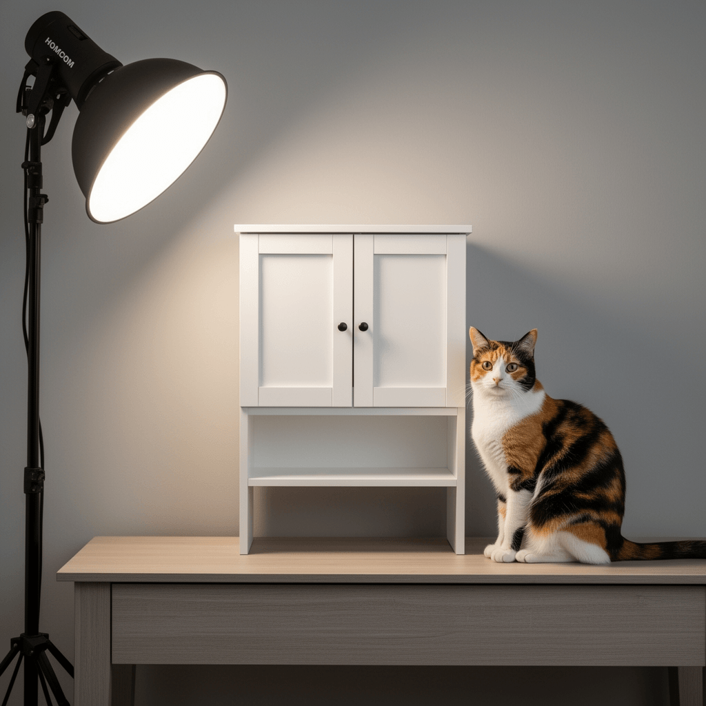 HOMCOM Under Sink Bathroom Cabinet with 2 Doors and Shelf with cat - professional product lifestyle photo