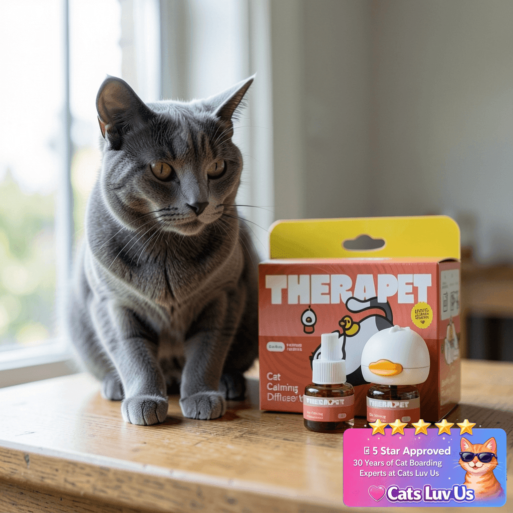 TherapetMD 60-Day Cat Calming Diffuser - Cat Pheromone with cat - professional product lifestyle photo