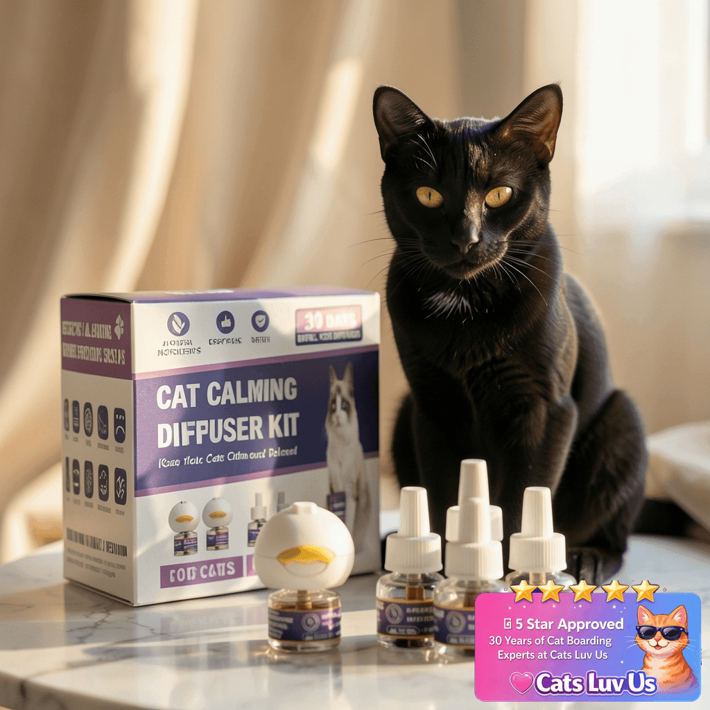 Cat Calming Pheromone Diffuser with cat - professional product lifestyle photo