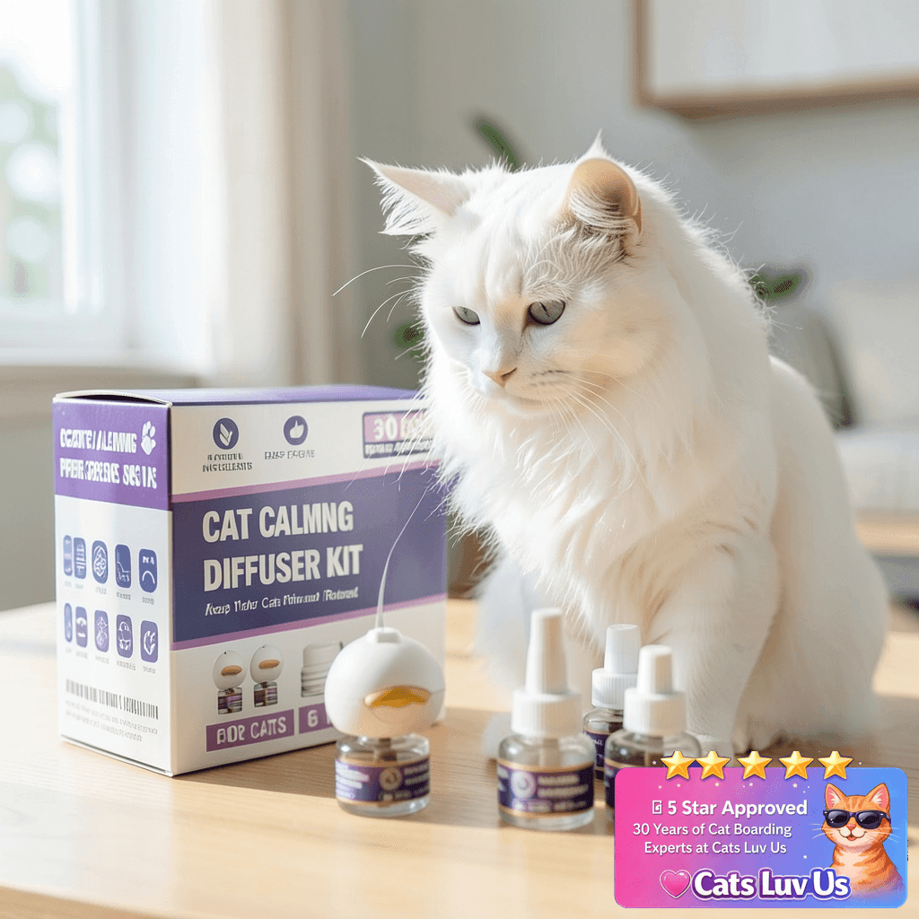Cat Calming Pheromone Diffuser with cat - professional product lifestyle photo