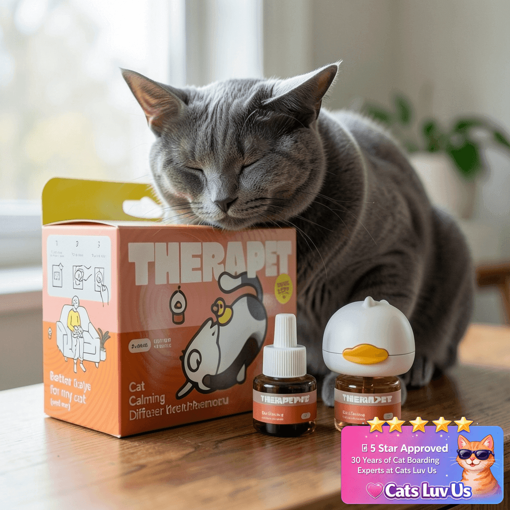 TherapetMD 60-Day Cat Calming Diffuser - Cat Pheromone with cat - professional product lifestyle photo