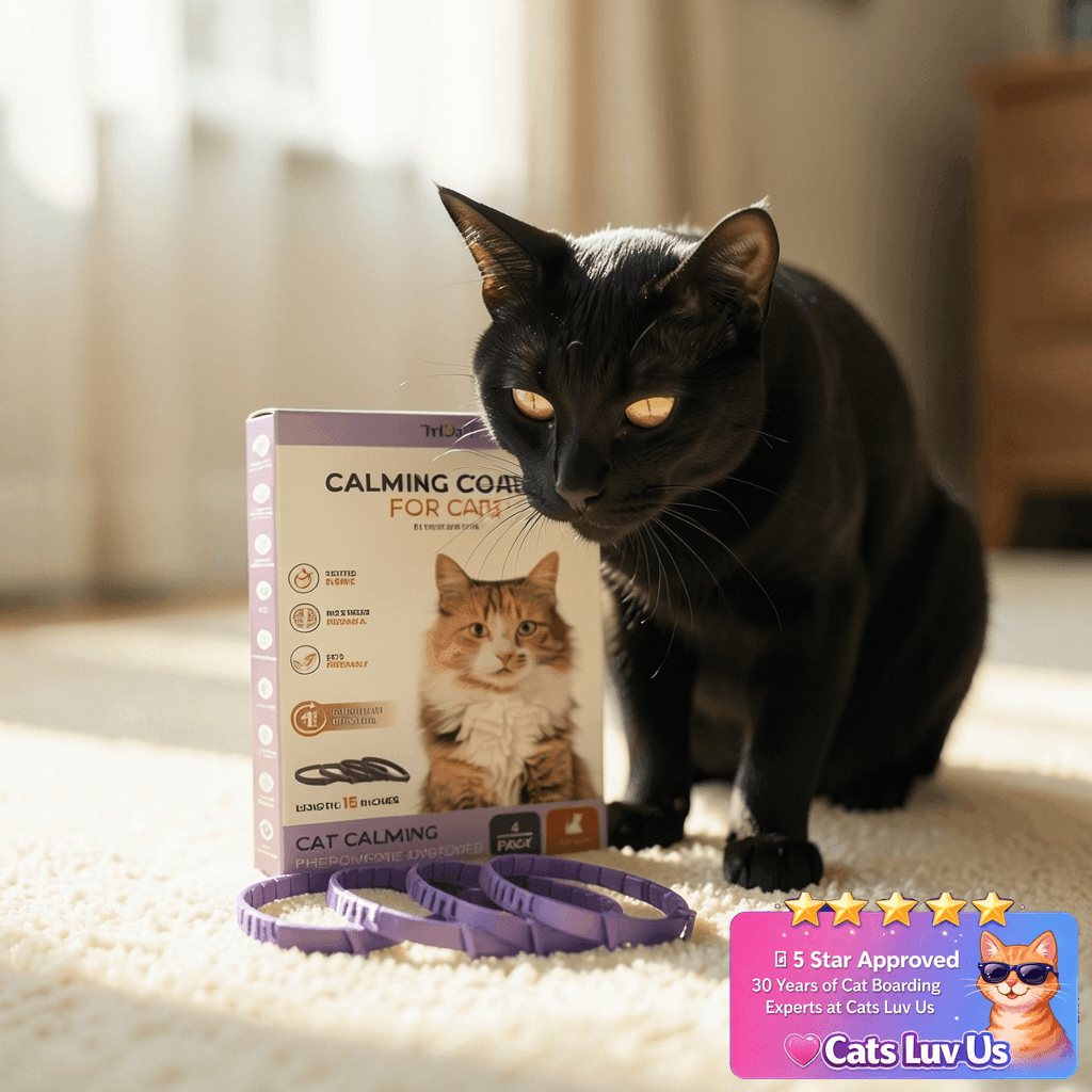 TriOak Pheromone Calming Collar for Cats: Breakaway Cat with cat - professional product lifestyle photo